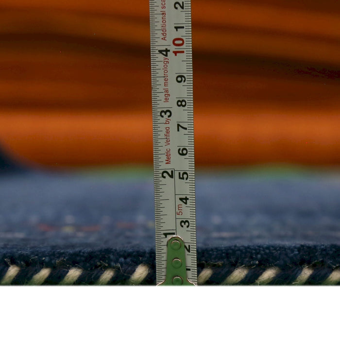 Ready to Ship Blue Tribal Border Design Hand Loomed Wool Area Rug