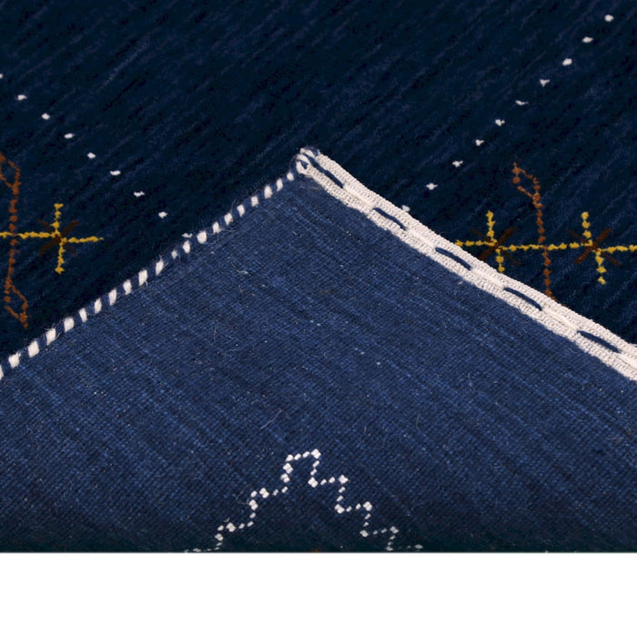 Ready to Ship Blue Tribal Border Design Hand Loomed Wool Area Rug