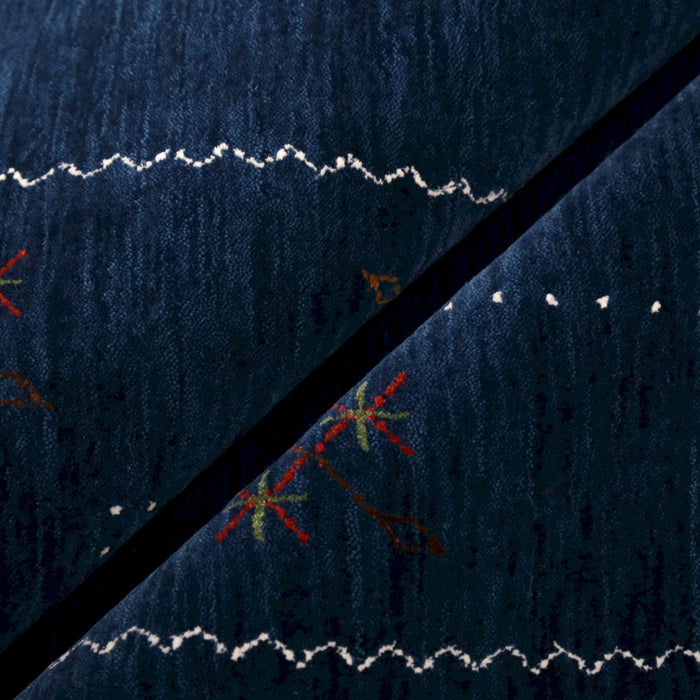 Ready to Ship Blue Tribal Border Design Hand Loomed Wool Area Rug