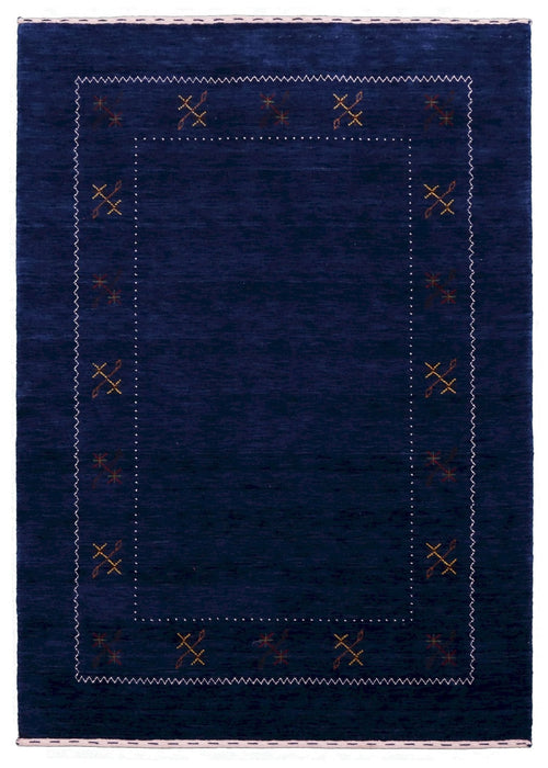 Ready to Ship Blue Tribal Border Design Hand Loomed Wool Area Rug