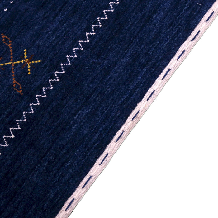 Ready to Ship Blue Tribal Border Design Hand Loomed Wool Area Rug