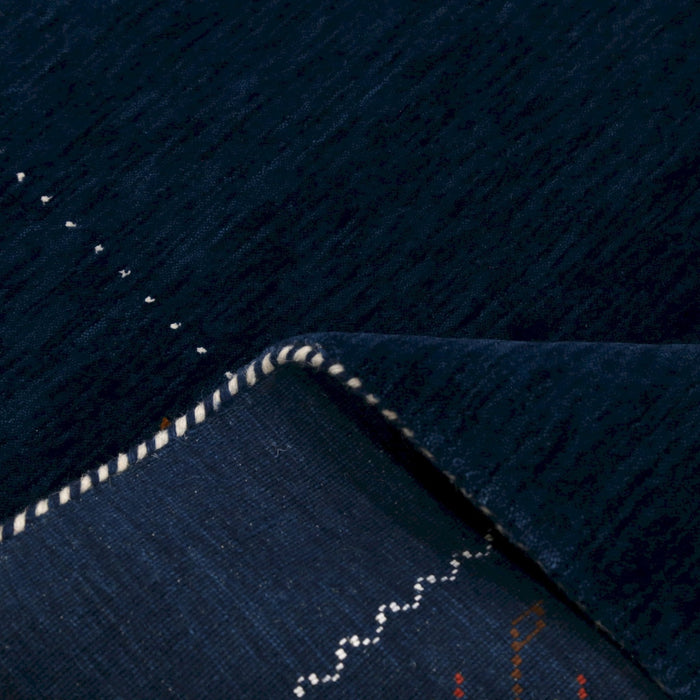 Ready to Ship Blue Tribal Border Design Hand Loomed Wool Area Rug