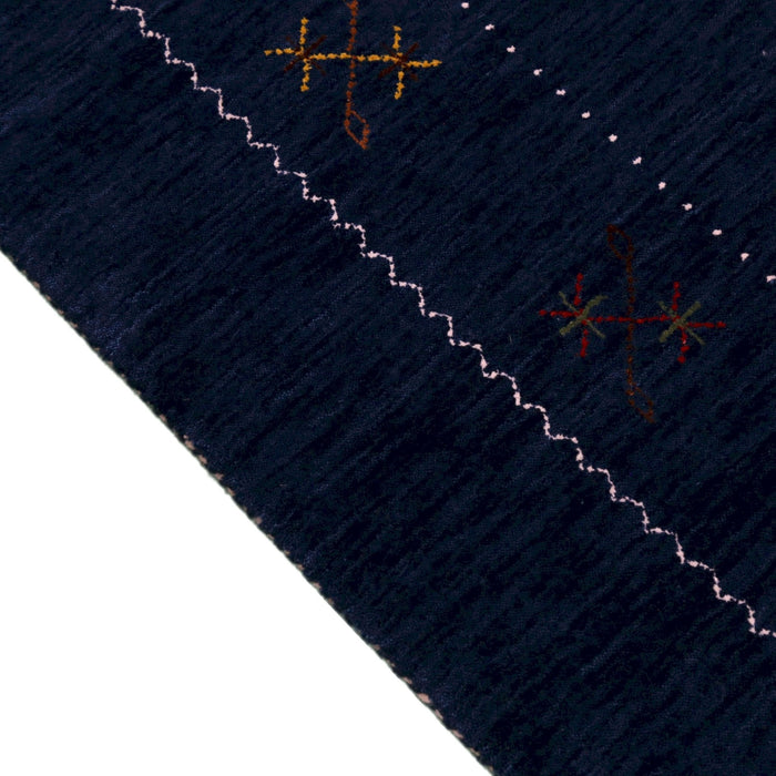 Ready to Ship Blue Tribal Border Design Hand Loomed Wool Area Rug