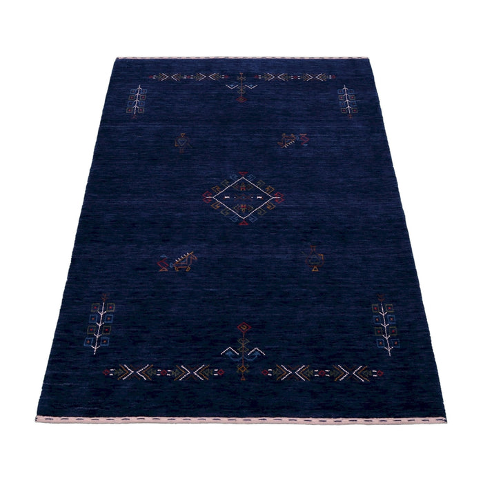 Ready to Ship Blue Tribal Center Medallion Hand Loomed Wool Area Rug