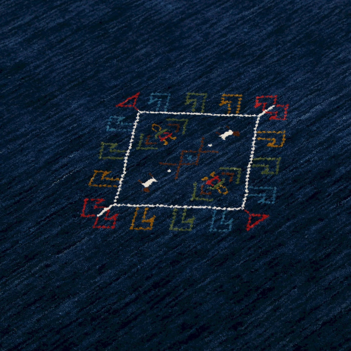 Ready to Ship Blue Tribal Center Medallion Hand Loomed Wool Area Rug