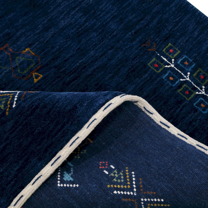 Ready to Ship Blue Tribal Center Medallion Hand Loomed Wool Area Rug