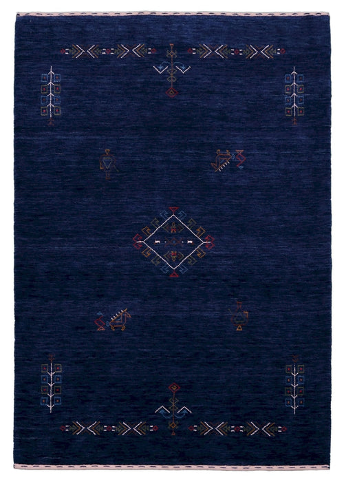 Ready to Ship Blue Tribal Center Medallion Hand Loomed Wool Area Rug