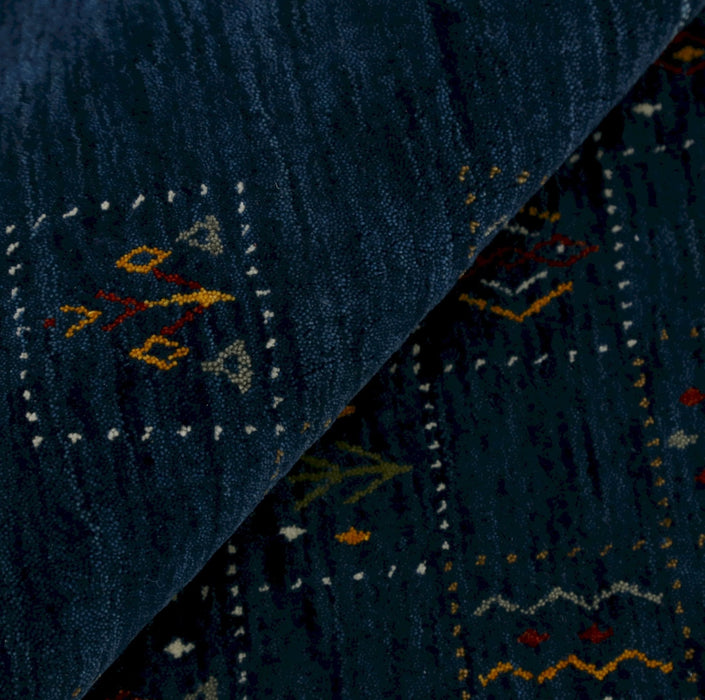 Ready to Ship Blue Tribal Design Hand Loomed Wool Area Rug