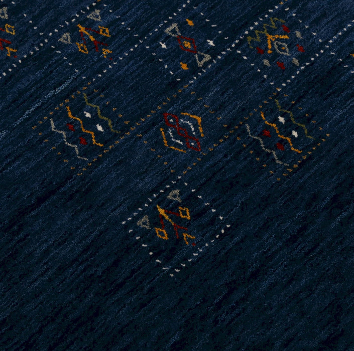 Ready to Ship Blue Tribal Design Hand Loomed Wool Area Rug