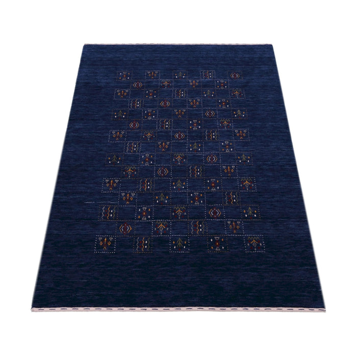 Ready to Ship Blue Tribal Design Hand Loomed Wool Area Rug