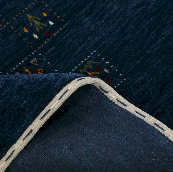 Ready to Ship Blue Tribal Design Hand Loomed Wool Area Rug