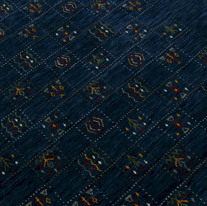 Ready to Ship Blue Tribal Design Hand Loomed Wool Area Rug