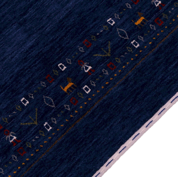 Ready to Ship Contemporary Blue Design Hand Loomed Wool Area Rug