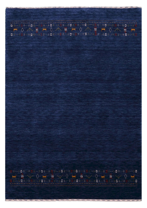 Ready to Ship Contemporary Blue Design Hand Loomed Wool Area Rug