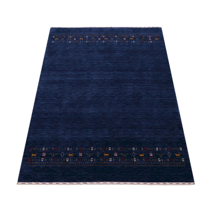 Ready to Ship Contemporary Blue Design Hand Loomed Wool Area Rug
