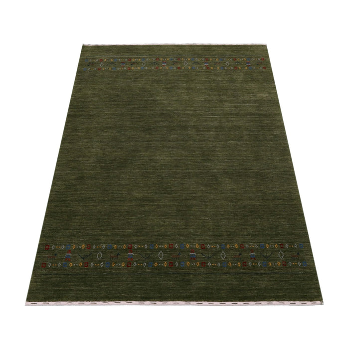 Ready to Ship Green Contemporary Design Hand Loomed Wool Area Rug