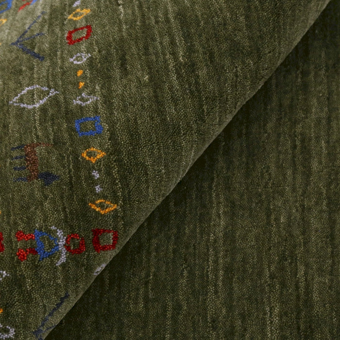 Ready to Ship Green Contemporary Design Hand Loomed Wool Area Rug