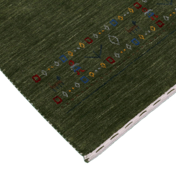 Ready to Ship Green Contemporary Design Hand Loomed Wool Area Rug