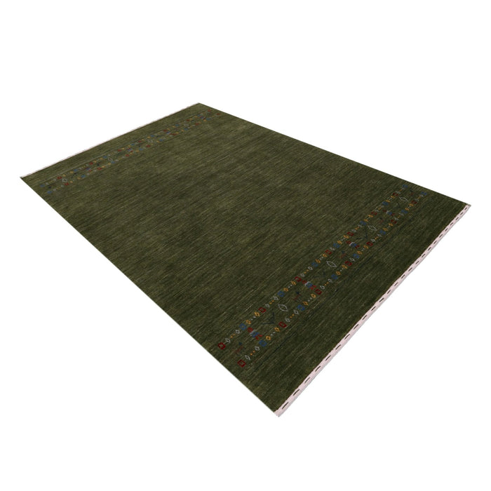 Ready to Ship Green Contemporary Design Hand Loomed Wool Area Rug
