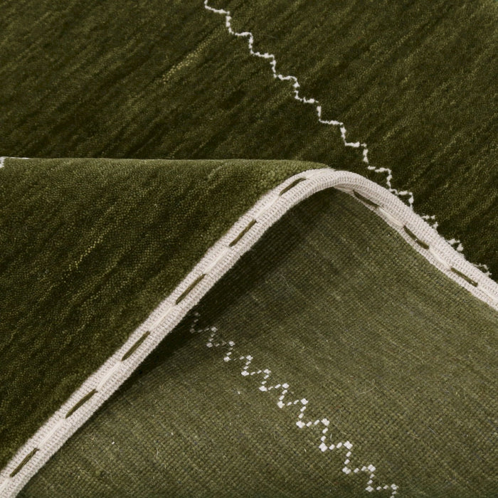 Ready to Ship Green Modern Design Hand Loomed Wool Area Rug