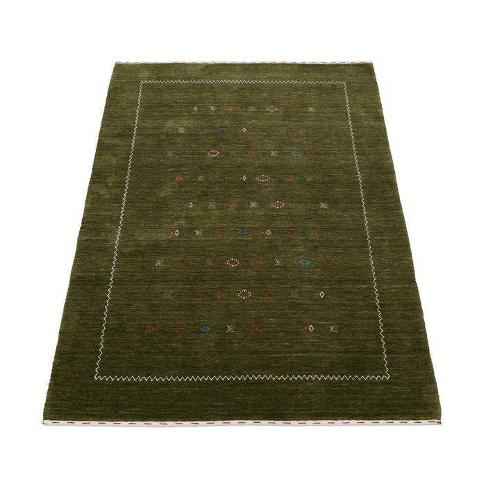 Ready to Ship Green Modern Design Hand Loomed Wool Area Rug