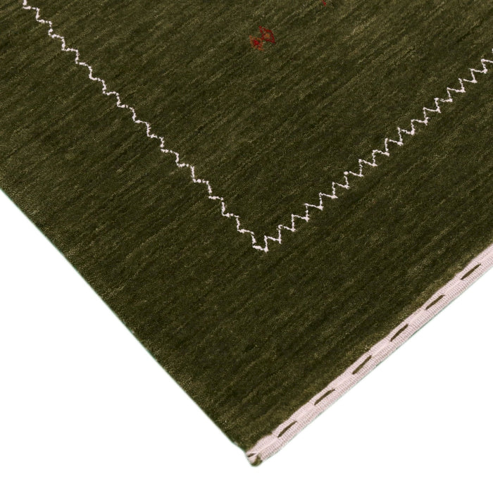 Ready to Ship Green Modern Design Hand Loomed Wool Area Rug