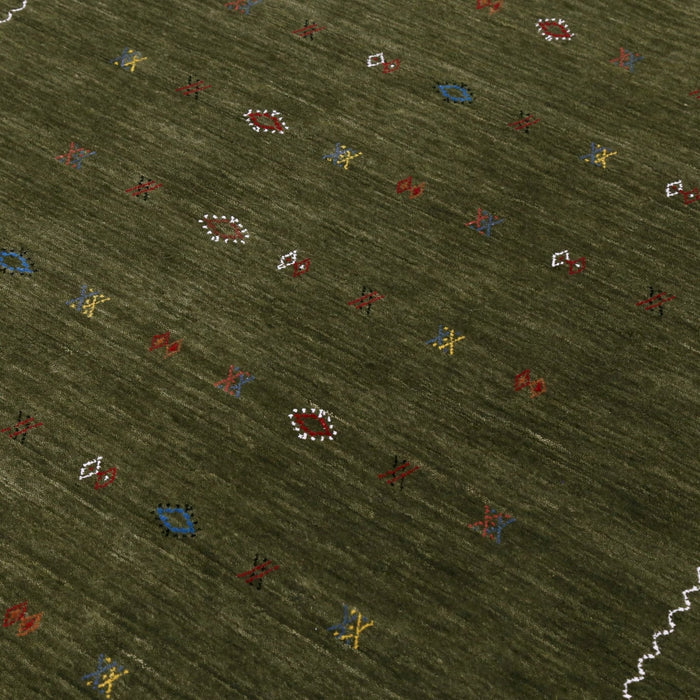 Ready to Ship Green Modern Design Hand Loomed Wool Area Rug