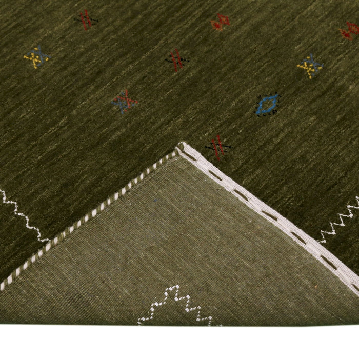 Ready to Ship Green Modern Design Hand Loomed Wool Area Rug