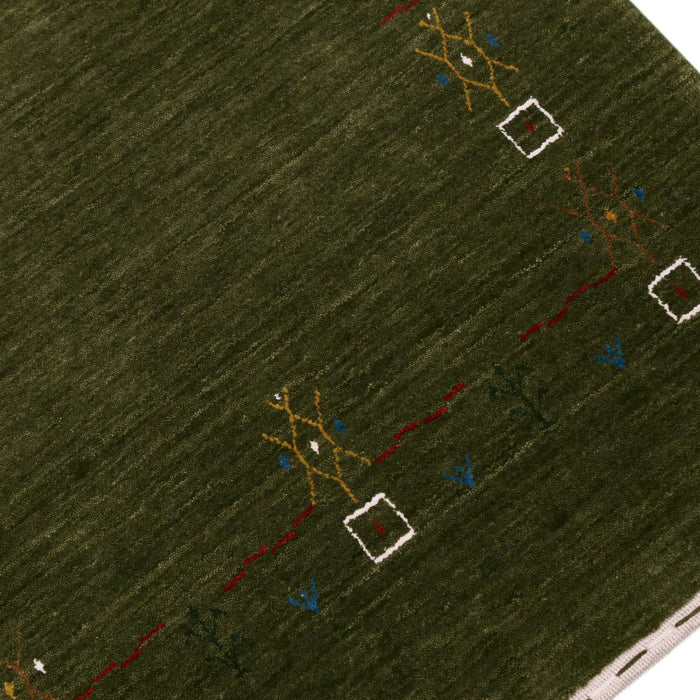 Ready to Ship Green Tribal Border Design Hand Loomed Wool Area Rug