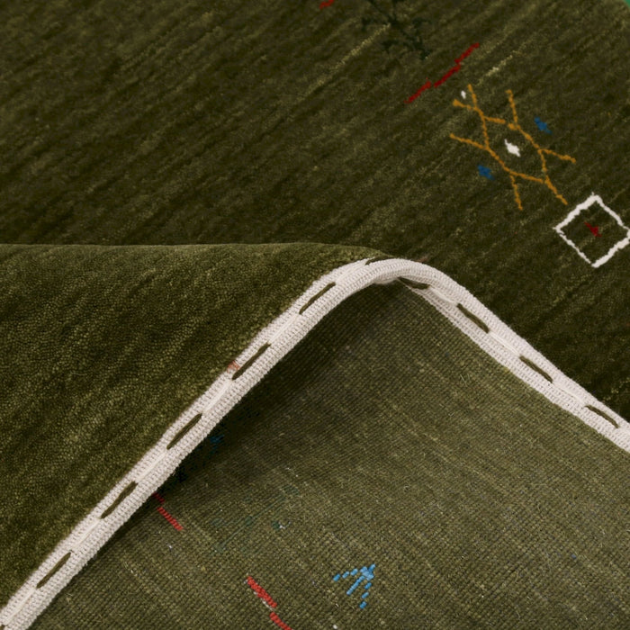 Ready to Ship Green Tribal Border Design Hand Loomed Wool Area Rug