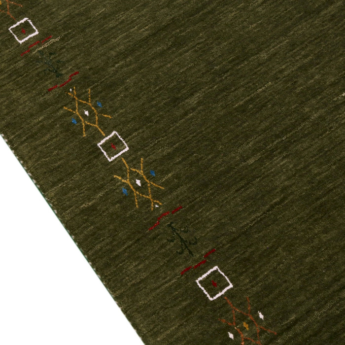 Ready to Ship Green Tribal Border Design Hand Loomed Wool Area Rug