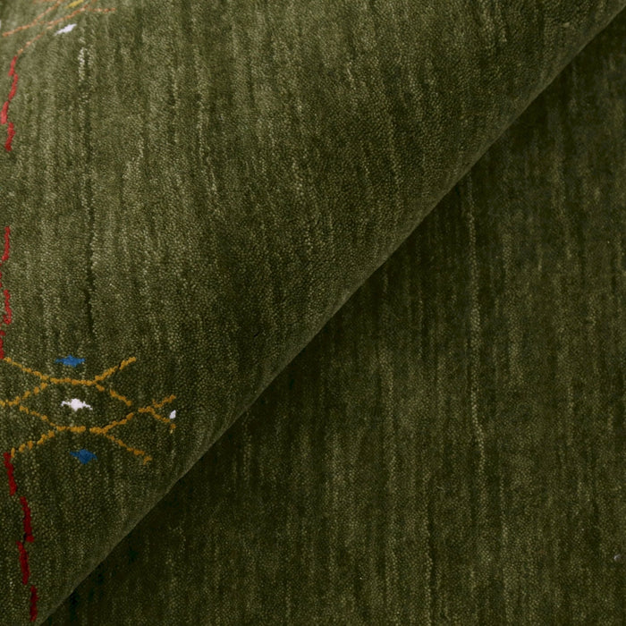 Ready to Ship Green Tribal Border Design Hand Loomed Wool Area Rug