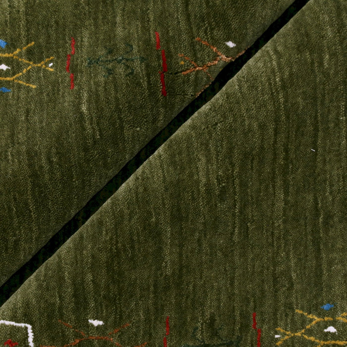 Ready to Ship Green Tribal Border Design Hand Loomed Wool Area Rug