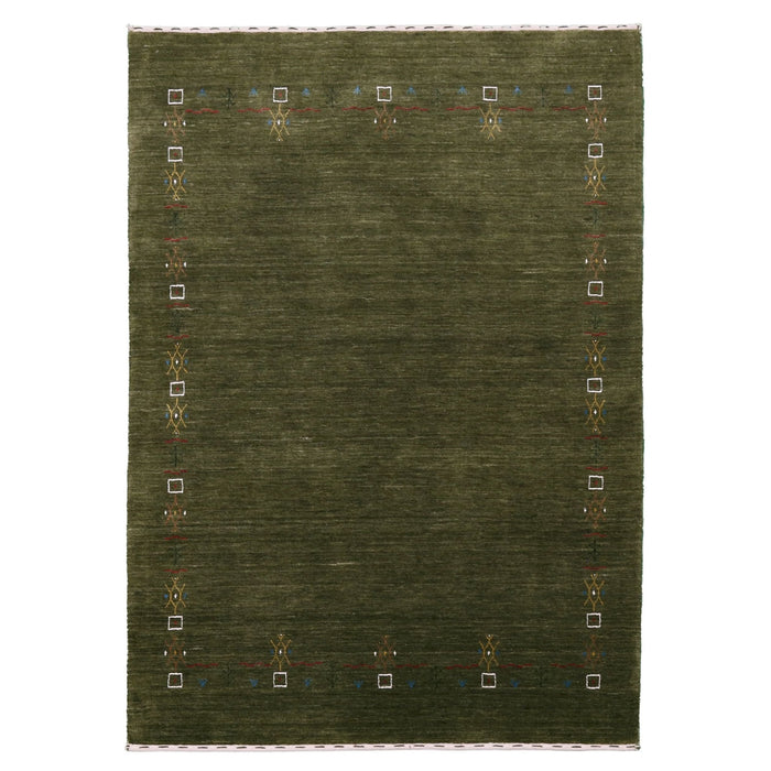 Ready to Ship Green Tribal Border Design Hand Loomed Wool Area Rug
