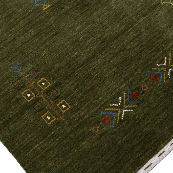 Ready to Ship Green Tribal Center Medallion Hand Loomed Wool Area Rug