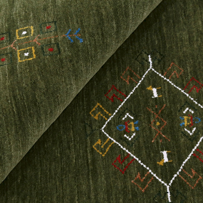 Ready to Ship Green Tribal Center Medallion Hand Loomed Wool Area Rug