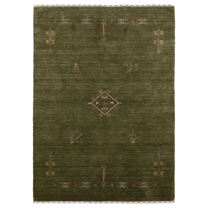 Ready to Ship Green Tribal Center Medallion Hand Loomed Wool Area Rug