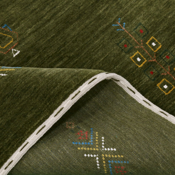 Ready to Ship Green Tribal Center Medallion Hand Loomed Wool Area Rug
