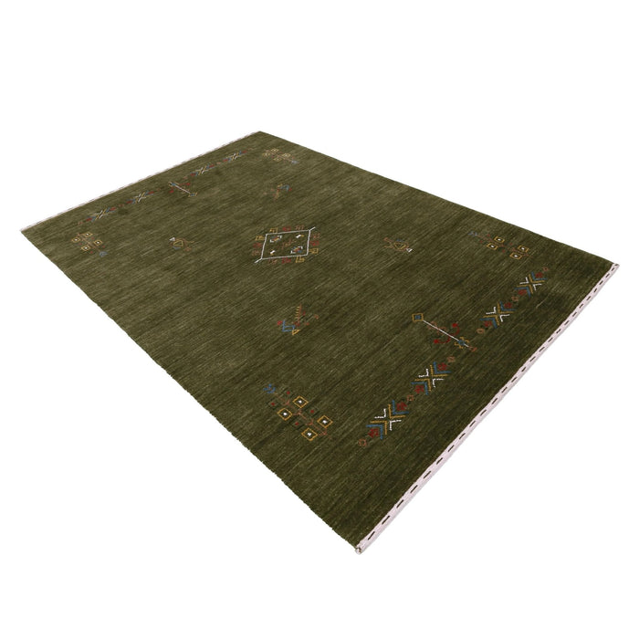 Ready to Ship Green Tribal Center Medallion Hand Loomed Wool Area Rug