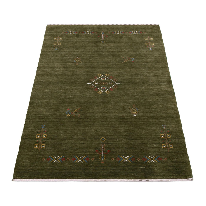 Ready to Ship Green Tribal Center Medallion Hand Loomed Wool Area Rug