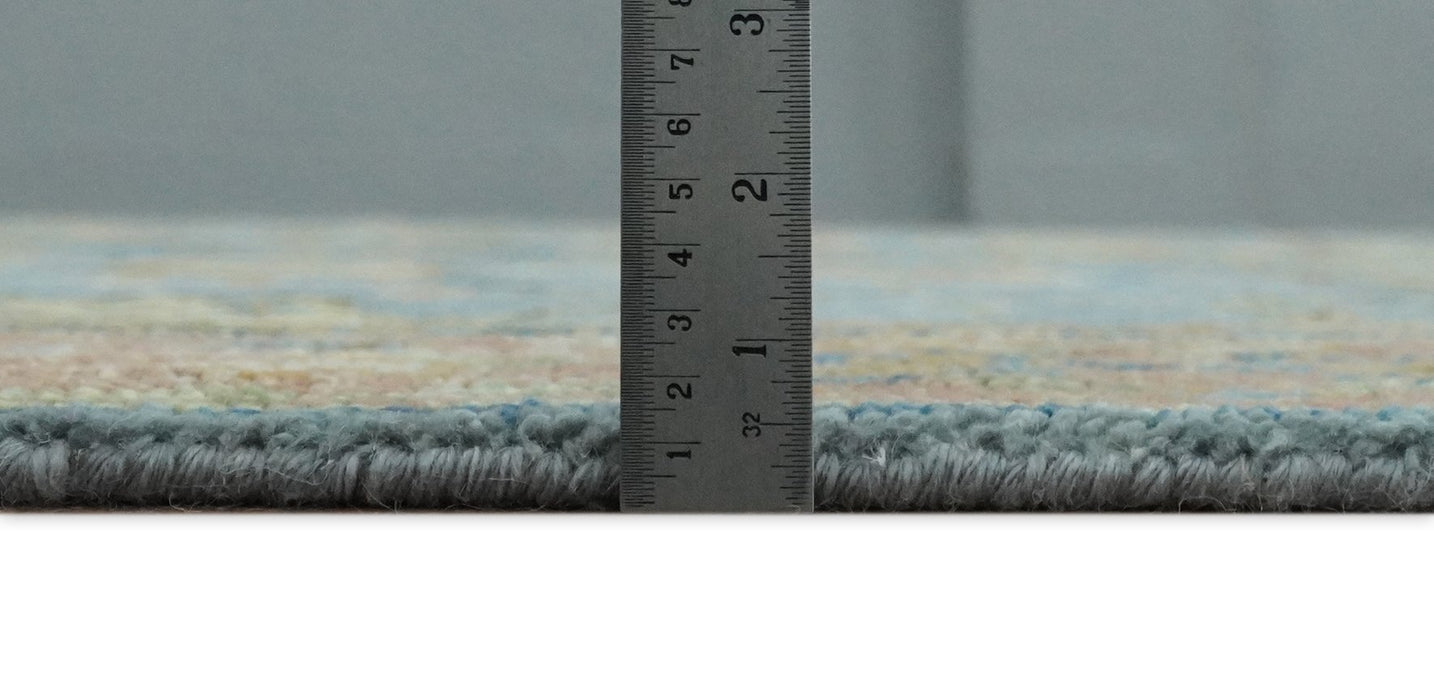 Ready to Ship Hand Knotted Blue and Rust Modern Oushak Area Rug