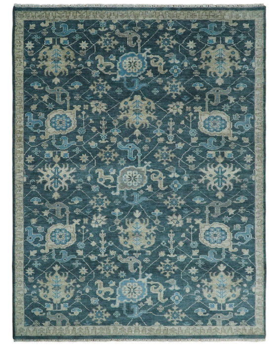 Ready to Ship Hand Knotted Oriental Turkish Oushak Blue and Camel Wool Area Rug