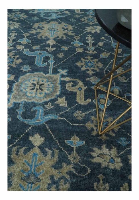 Ready to Ship Hand Knotted Oriental Turkish Oushak Blue and Camel Wool Area Rug
