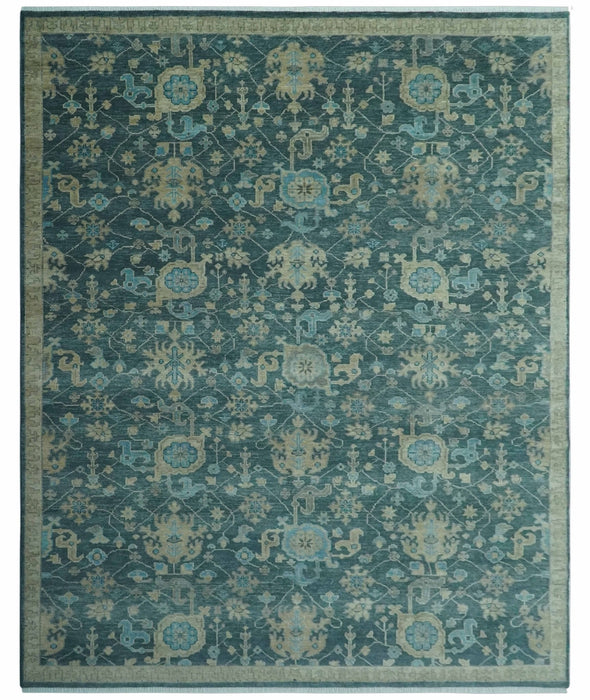 Ready to Ship Hand Knotted Oriental Turkish Oushak Blue and Camel Wool Area Rug