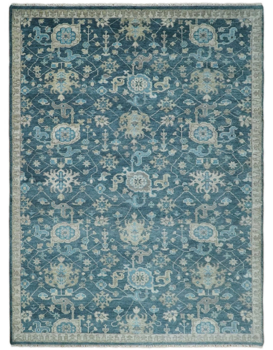 Ready to Ship Hand Knotted Oriental Turkish Oushak Blue and Camel Wool Area Rug