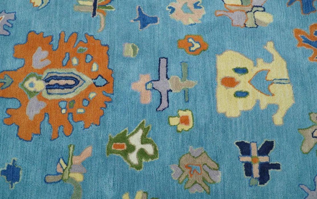 Ready to Ship Hand Tufted Blue and Ivory Modern Colorful Oushak Rug