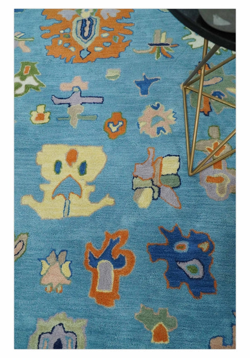 Ready to Ship Hand Tufted Blue and Ivory Modern Colorful Oushak Rug
