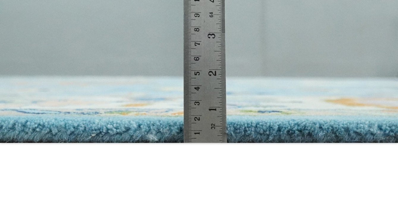 Ready to Ship Hand Tufted Blue and Ivory Modern Colorful Oushak Rug, Kids, Living Room Rug