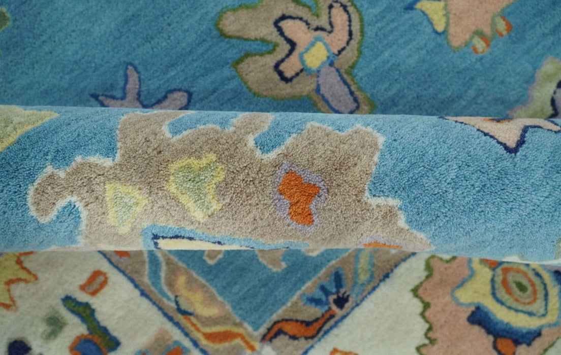 Ready to Ship Hand Tufted Blue and Ivory Modern Colorful Oushak Rug, Kids, Living Room Rug