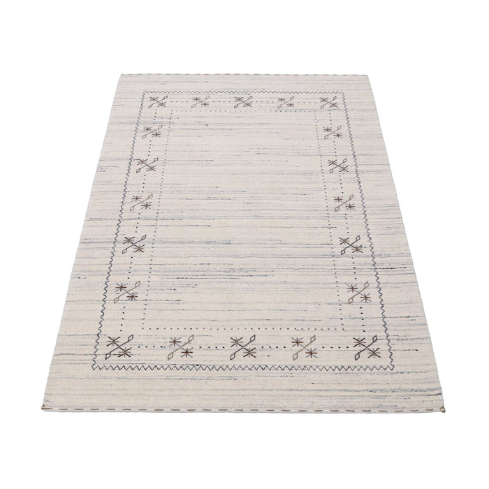 Ready to Ship Ivory Gabbeh Border Design Hand Loomed Wool Rug
